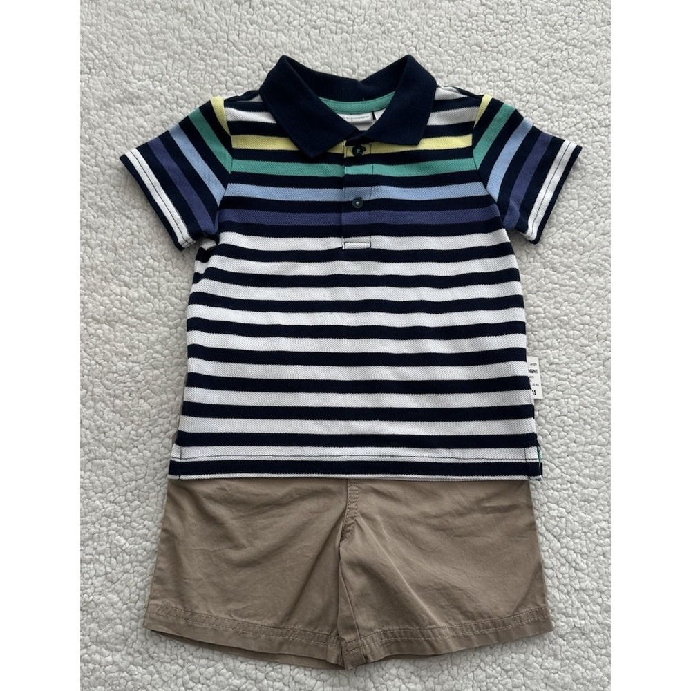 NEW Baby Toddler  Striped Polo & Khaki Short Set Multicolor Size 24M NWT Outfit